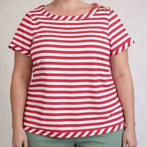 Tommy Hilfiger Pink and White Striped Women's Top